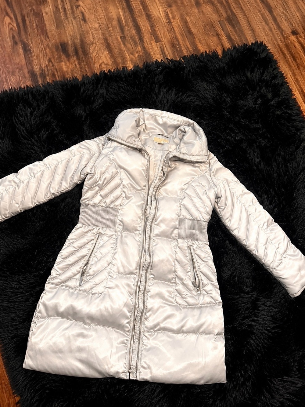 Michael Kors Light Silver Quilted Puffer Coat